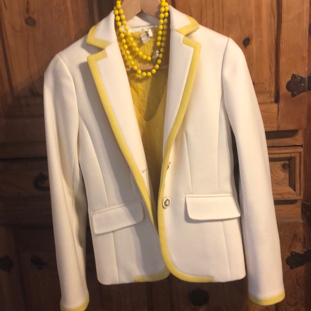 J Crew Off White with yellow trim blazer Size 2